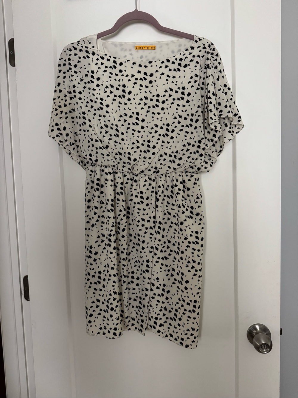 Alice + Olivia Cream Dress with Black Spot Print. Lined. EUC. Size M